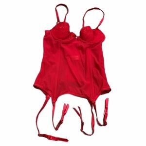 90s/Y2K European Vintage Lace Embroidery/Mesh Boned Corset Top Red Size 32A/XS-S